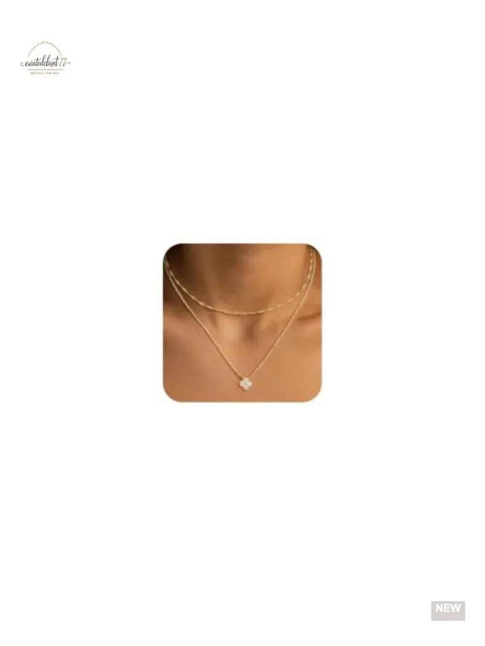 Dainty Layered Gold Plated Necklace Set Cubic Zirconia Four Leaf Clover Choker